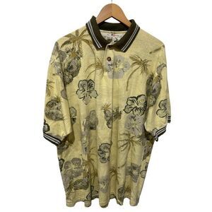 The Skins Game Pale Yellow Floral Pineapple Hawaiian Polo Golf XXL Island